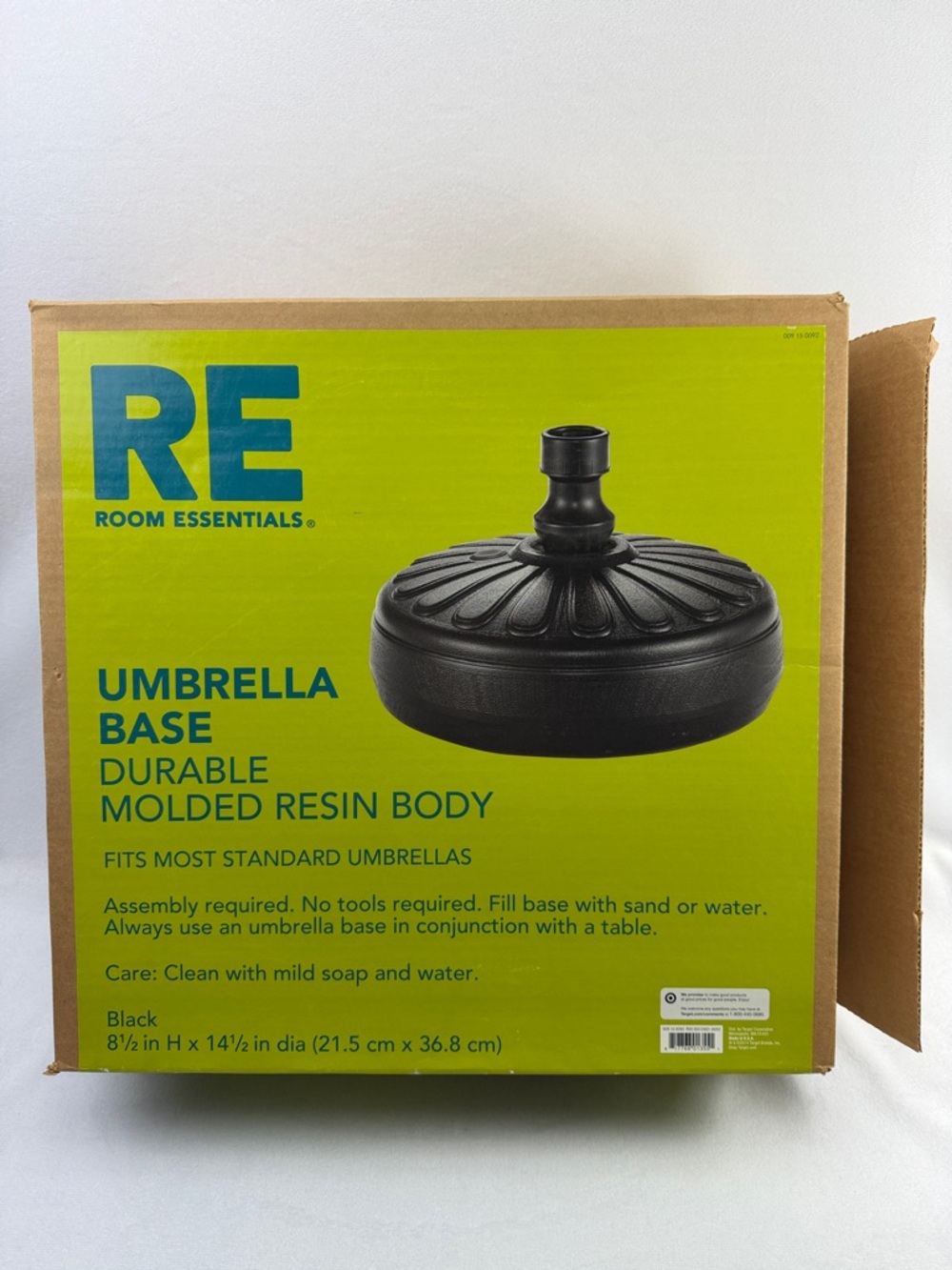Room Essentials Black Resin Fillable Umbrella Base Open Box
